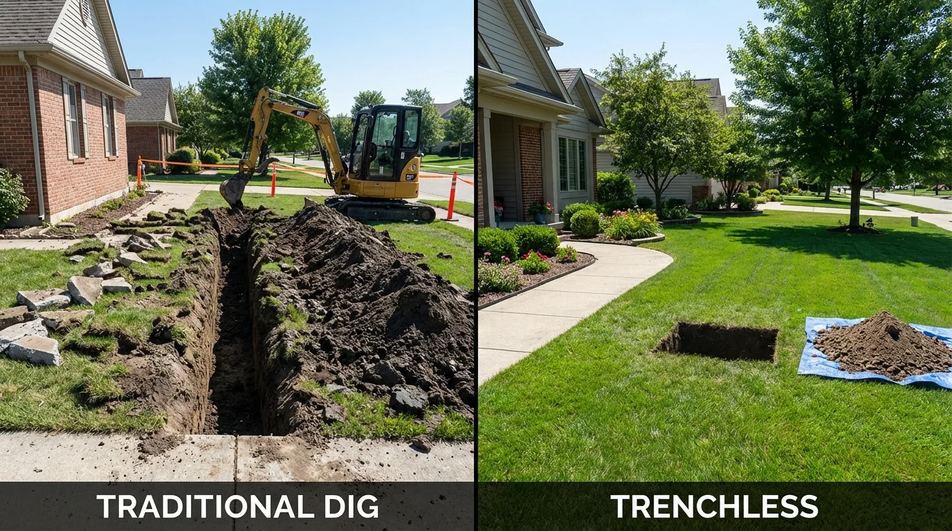 Trenchless sewer repair with minimal yard damage versus traditional excavation in Lyndhurst, NJ